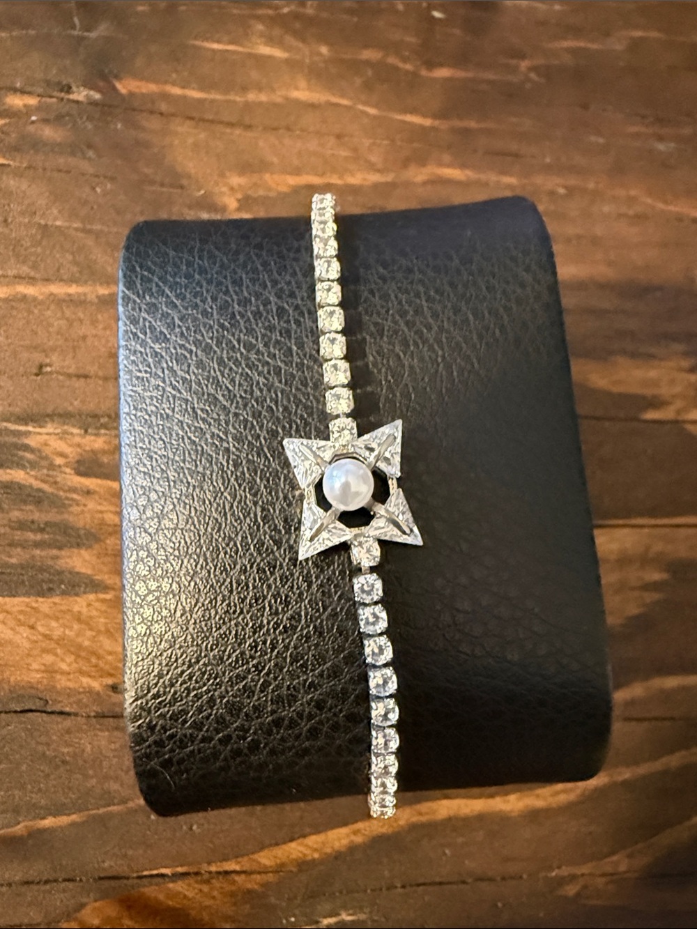 Silver Crystal Tennis Bracelet with Star Pearl Accent